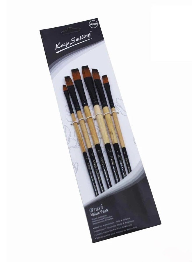 Professional Painting Brush Set - Soft Bristles, Ideal for Acrylics, Watercolor & Oil Paints (6PC Paint Brush Flat C/W Handle)